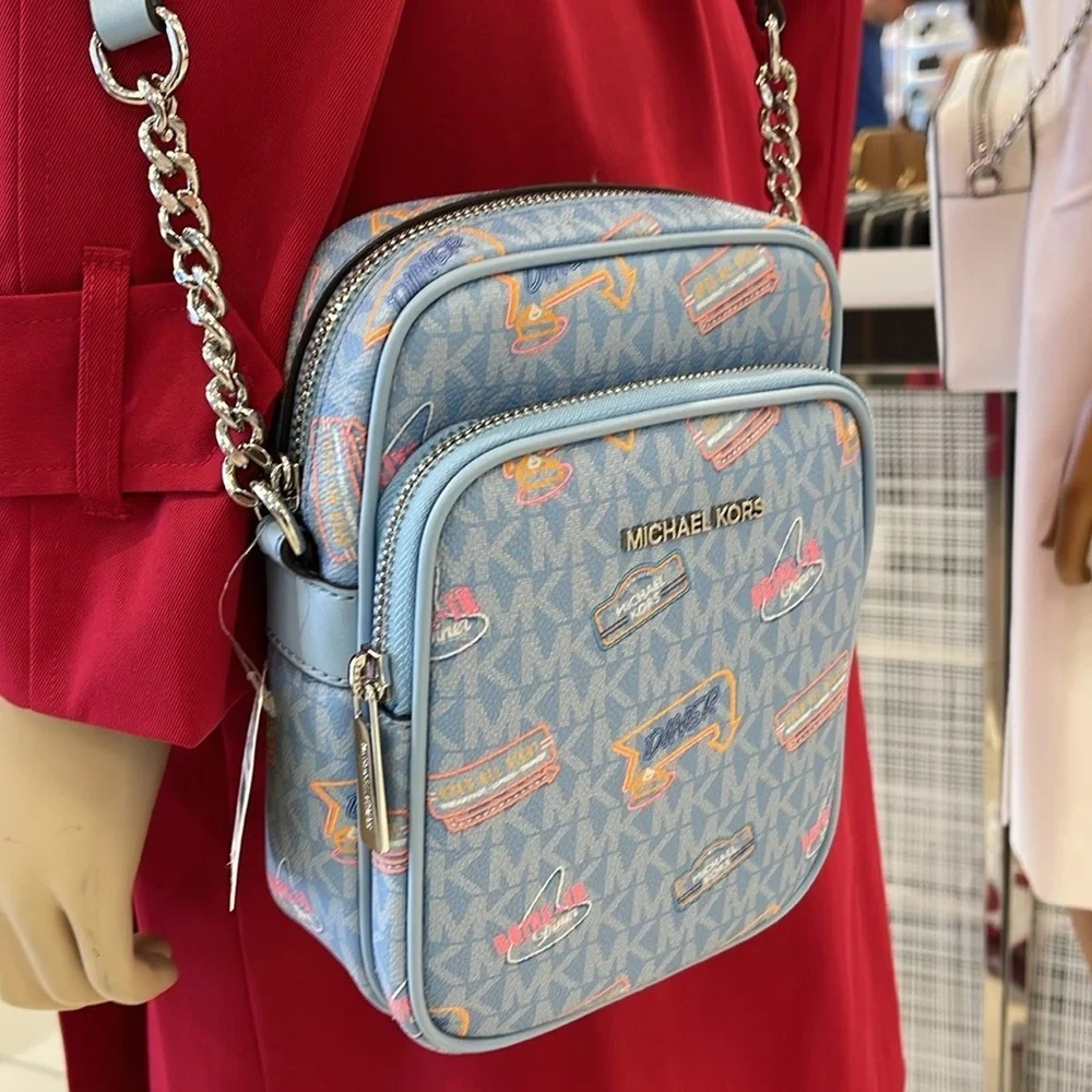 MICHAEL KORS Jet Set Md Printed Signature Logo Crossbody NS CHAIN XBODY Flight